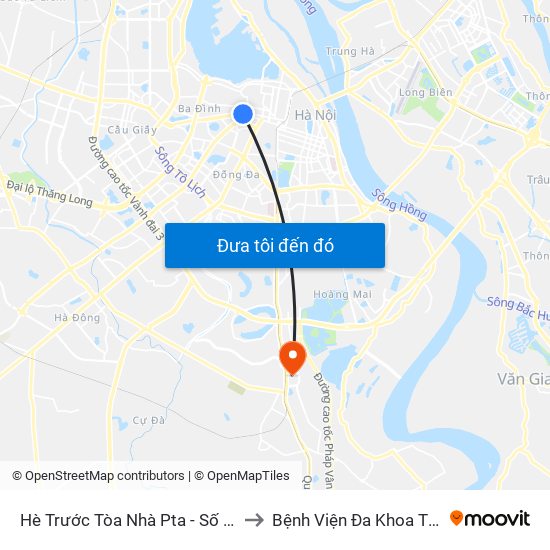 Hè Trước Tòa Nhà Pta - Số 1 Kim Mã to Bệnh Viện Đa Khoa Thanh Trì map