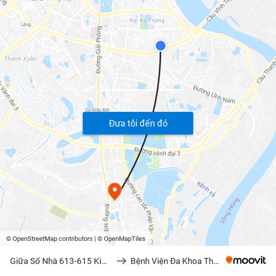 Giữa Số Nhà 613-615 Kim Ngưu to Bệnh Viện Đa Khoa Thanh Trì map