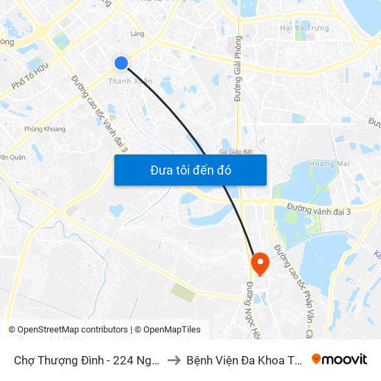 Chợ Thượng Đình - 224 Nguyễn Trãi to Bệnh Viện Đa Khoa Thanh Trì map