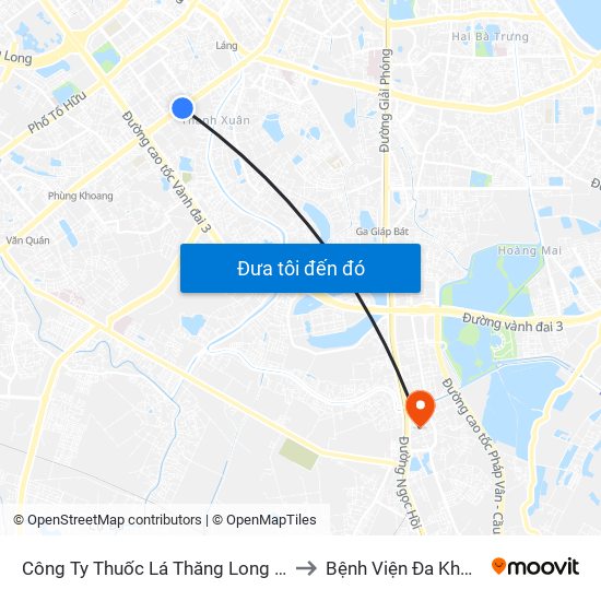 Công Ty Thuốc Lá Thăng Long - 235 Nguyễn Trãi to Bệnh Viện Đa Khoa Thanh Trì map