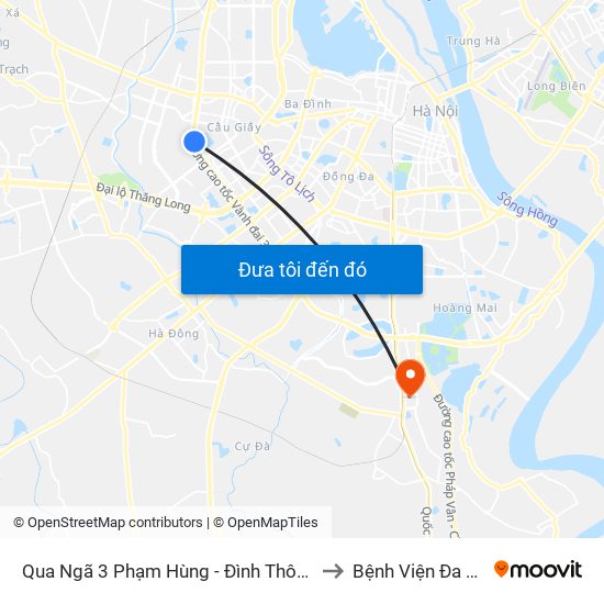 Qua Ngã 3 Phạm Hùng - Đình Thôn (Hướng Đi Phạm Văn Đồng) to Bệnh Viện Đa Khoa Thanh Trì map
