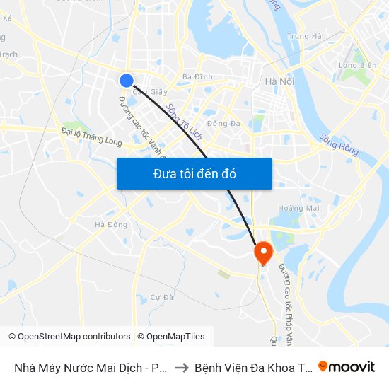 Nhà Máy Nước Mai Dịch - Phạm Hùng to Bệnh Viện Đa Khoa Thanh Trì map
