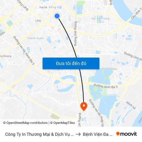 Công Ty In Thương Mại & Dịch Vụ Ngân Hàng - Số 10 Chùa Bộc to Bệnh Viện Đa Khoa Thanh Trì map