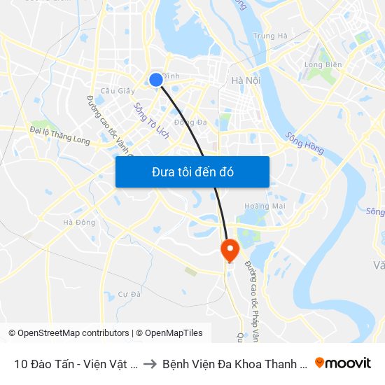 10 Đào Tấn - Viện Vật Lý to Bệnh Viện Đa Khoa Thanh Trì map