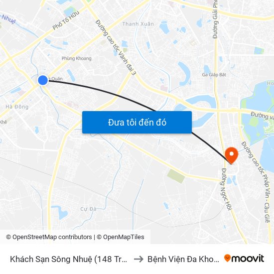 Khách Sạn Sông Nhuệ (148 Trần Phú- Hà Đông) to Bệnh Viện Đa Khoa Thanh Trì map
