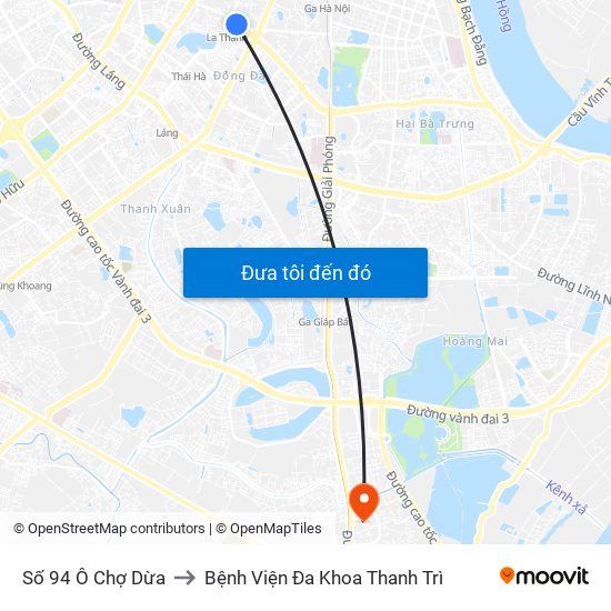 Số 94 Ô Chợ Dừa to Bệnh Viện Đa Khoa Thanh Trì map