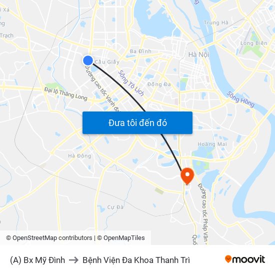 (A) Bx Mỹ Đình to Bệnh Viện Đa Khoa Thanh Trì map