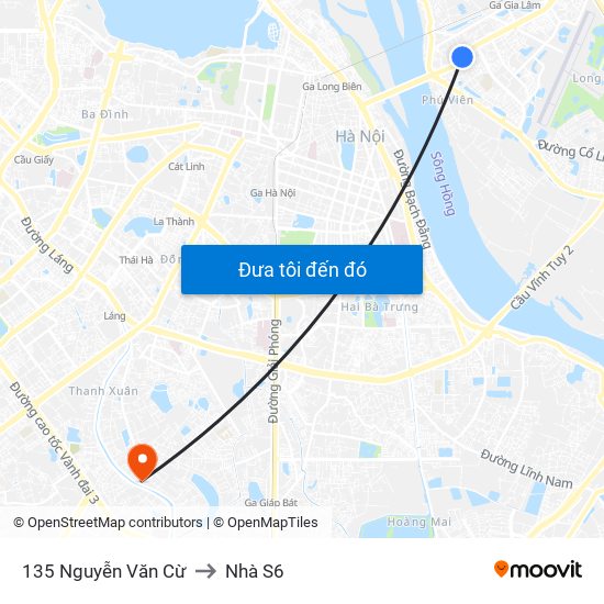 135 Nguyễn Văn Cừ to Nhà S6 map