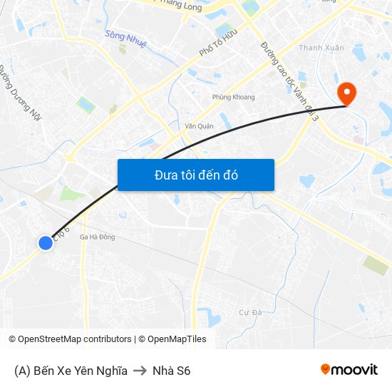 (A) Bến Xe Yên Nghĩa to Nhà S6 map