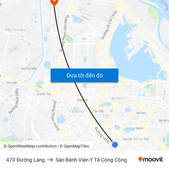 470 Đường Láng to Sân Bệnh Viện Y Tế Công Cộng map