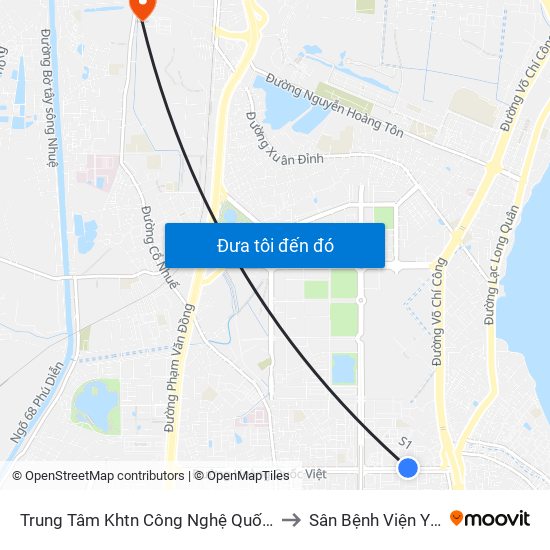 Trung Tâm Khtn Công Nghệ Quốc Gia - 18 Hoàng Quốc Việt to Sân Bệnh Viện Y Tế Công Cộng map