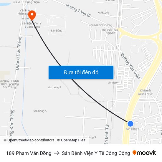 189 Phạm Văn Đồng to Sân Bệnh Viện Y Tế Công Cộng map