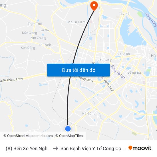 (A) Bến Xe Yên Nghĩa to Sân Bệnh Viện Y Tế Công Cộng map
