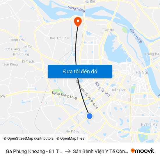 Ga Phùng Khoang - 81 Trần Phú to Sân Bệnh Viện Y Tế Công Cộng map