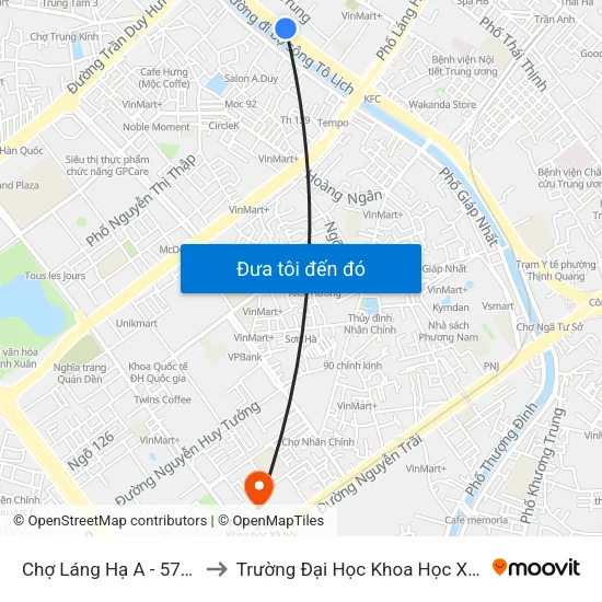 Chợ Láng Hạ A - 572 Đường Láng to Trường Đại Học Khoa Học Xã Hội Và Nhân Văn map