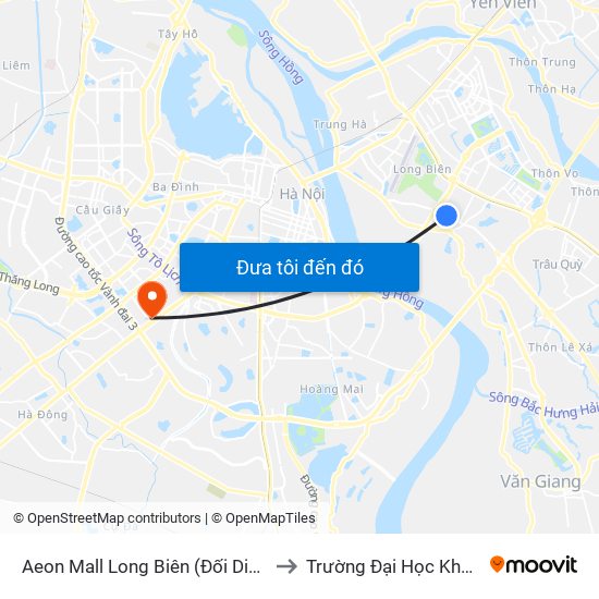 Aeon Mall Long Biên (Đối Diện Cột Điện T4a/2a-B Đường Cổ Linh) to Trường Đại Học Khoa Học Xã Hội Và Nhân Văn map