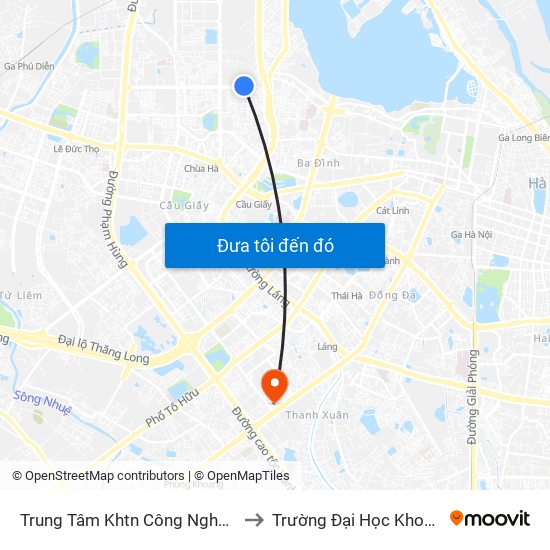 Trung Tâm Khtn Công Nghệ Quốc Gia - 18 Hoàng Quốc Việt to Trường Đại Học Khoa Học Xã Hội Và Nhân Văn map