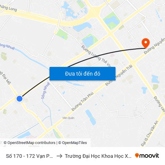 Số 170 - 172 Vạn Phúc - Hà Đông to Trường Đại Học Khoa Học Xã Hội Và Nhân Văn map