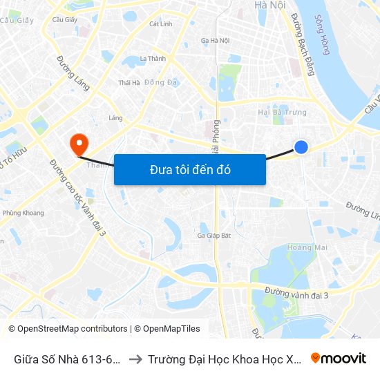 Giữa Số Nhà 613-615 Kim Ngưu to Trường Đại Học Khoa Học Xã Hội Và Nhân Văn map