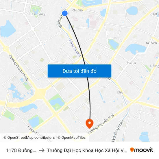 1178 Đường Láng to Trường Đại Học Khoa Học Xã Hội Và Nhân Văn map