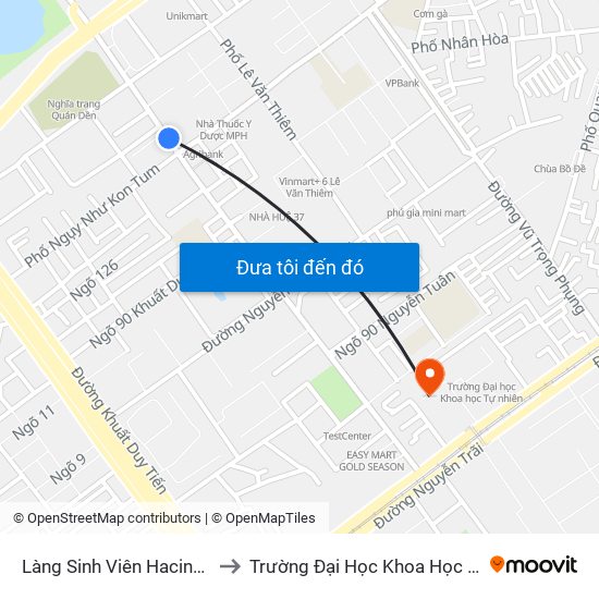 Làng Sinh Viên Hacinco - Nguyễn Tuân to Trường Đại Học Khoa Học Xã Hội Và Nhân Văn map