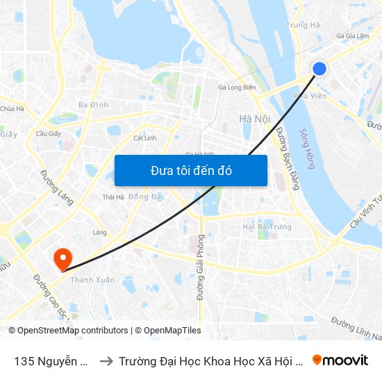 135 Nguyễn Văn Cừ to Trường Đại Học Khoa Học Xã Hội Và Nhân Văn map
