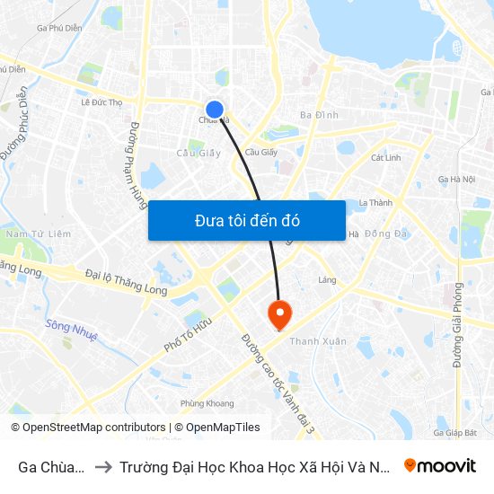 Ga Chùa Hà to Trường Đại Học Khoa Học Xã Hội Và Nhân Văn map