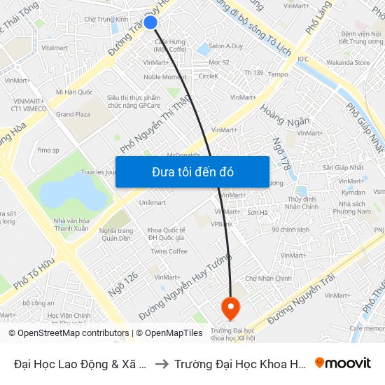 Đại Học Lao Động & Xã Hội - 43 Trần Duy Hưng to Trường Đại Học Khoa Học Xã Hội Và Nhân Văn map