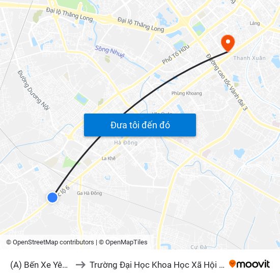 (A) Bến Xe Yên Nghĩa to Trường Đại Học Khoa Học Xã Hội Và Nhân Văn map