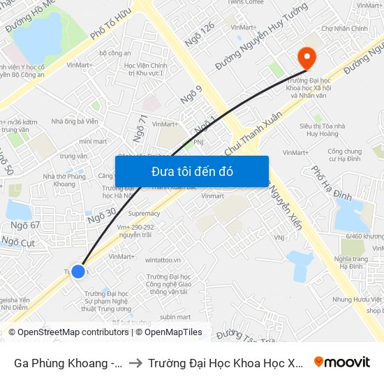 Ga Phùng Khoang - 81 Trần Phú to Trường Đại Học Khoa Học Xã Hội Và Nhân Văn map