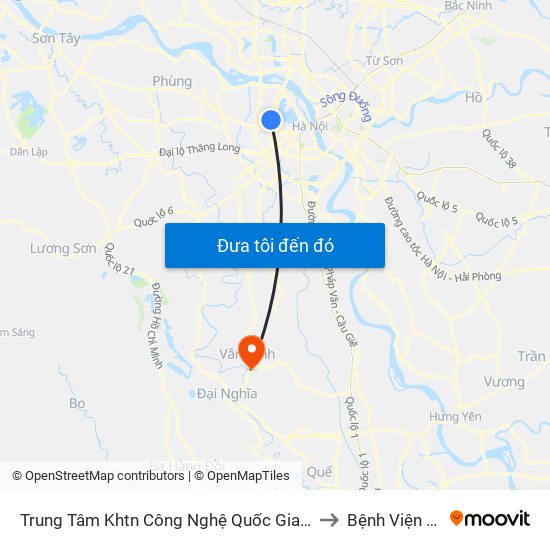 Trung Tâm Khtn Công Nghệ Quốc Gia - 18 Hoàng Quốc Việt to Bệnh Viện Vân Đình map