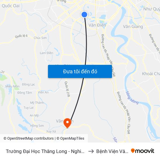 Trường Đại Học Thăng Long - Nghiêm Xuân Yêm to Bệnh Viện Vân Đình map