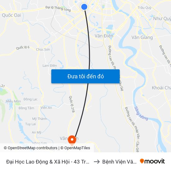 Đại Học Lao Động & Xã Hội - 43 Trần Duy Hưng to Bệnh Viện Vân Đình map