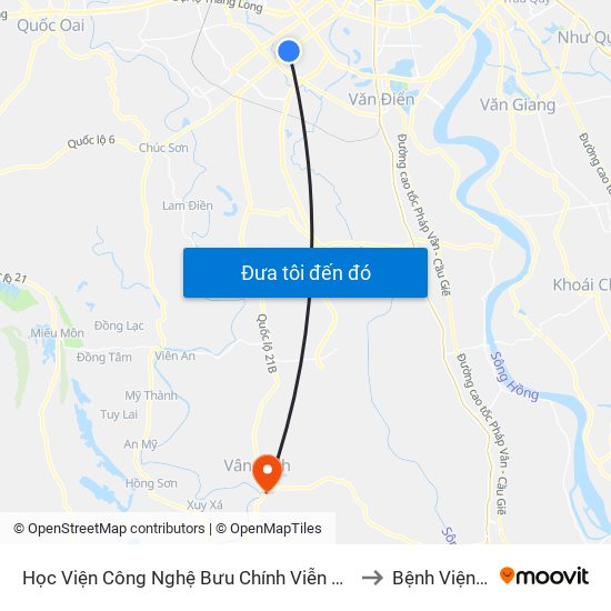 Học Viện Công Nghệ Bưu Chính Viễn Thông - Trần Phú (Hà Đông) to Bệnh Viện Vân Đình map