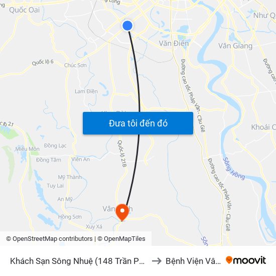 Khách Sạn Sông Nhuệ (148 Trần Phú- Hà Đông) to Bệnh Viện Vân Đình map