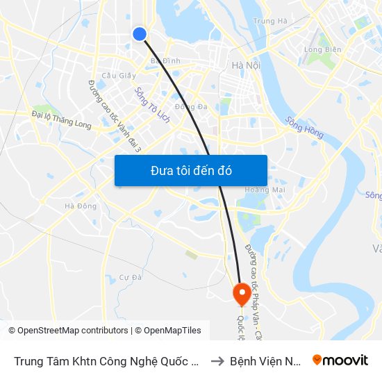 Trung Tâm Khtn Công Nghệ Quốc Gia - 18 Hoàng Quốc Việt to Bệnh Viện Nông Nghiệp map