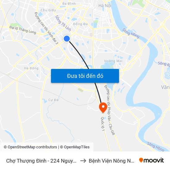 Chợ Thượng Đình - 224 Nguyễn Trãi to Bệnh Viện Nông Nghiệp map