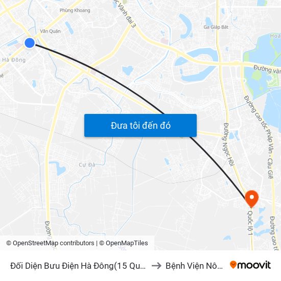 Đối Diện Bưu Điện Hà Đông(15 Quang Trung Hà Đông) to Bệnh Viện Nông Nghiệp map