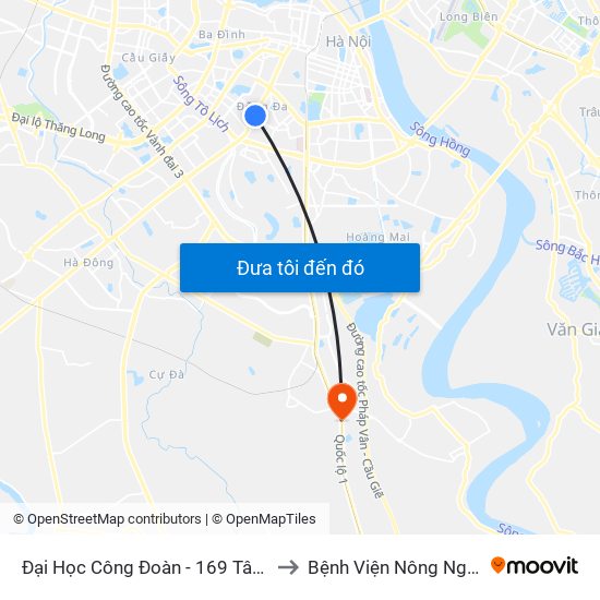 Đại Học Công Đoàn - 169 Tây Sơn to Bệnh Viện Nông Nghiệp map