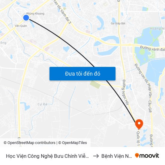 Học Viện Công Nghệ Bưu Chính Viễn Thông - Trần Phú (Hà Đông) to Bệnh Viện Nông Nghiệp map