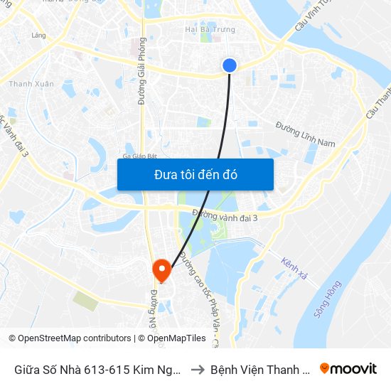 Giữa Số Nhà 613-615 Kim Ngưu to Bệnh Viện Thanh Trì map
