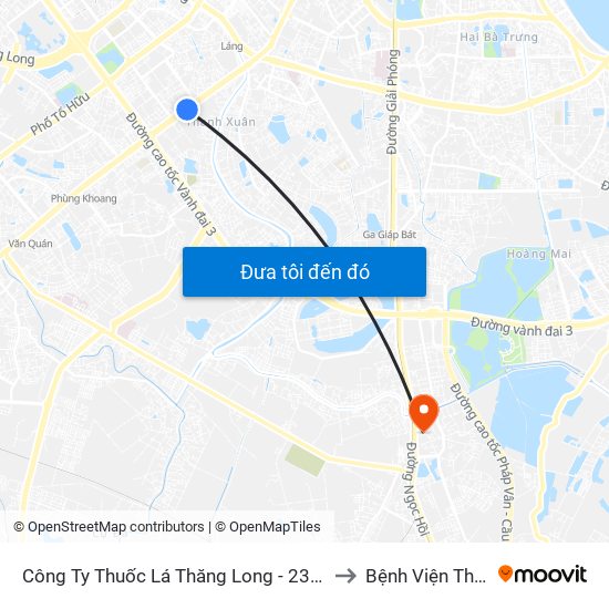 Công Ty Thuốc Lá Thăng Long - 235 Nguyễn Trãi to Bệnh Viện Thanh Trì map