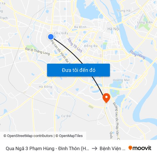 Qua Ngã 3 Phạm Hùng - Đình Thôn (Hướng Đi Phạm Văn Đồng) to Bệnh Viện Thanh Trì map
