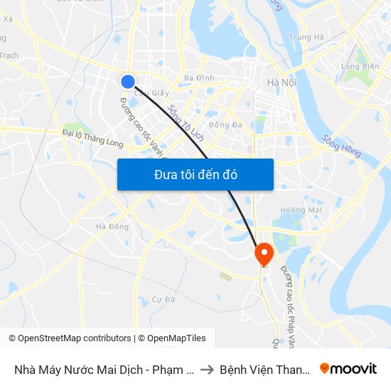Nhà Máy Nước Mai Dịch - Phạm Hùng to Bệnh Viện Thanh Trì map