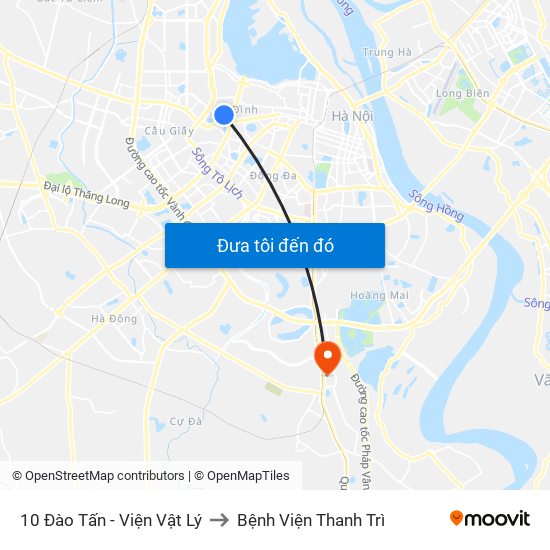 10 Đào Tấn - Viện Vật Lý to Bệnh Viện Thanh Trì map