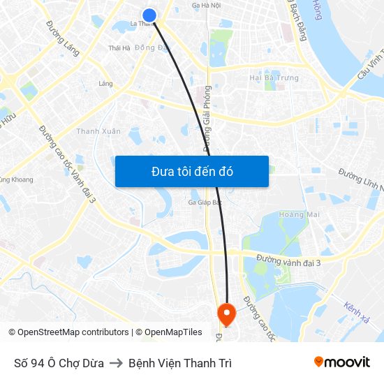 Số 94 Ô Chợ Dừa to Bệnh Viện Thanh Trì map