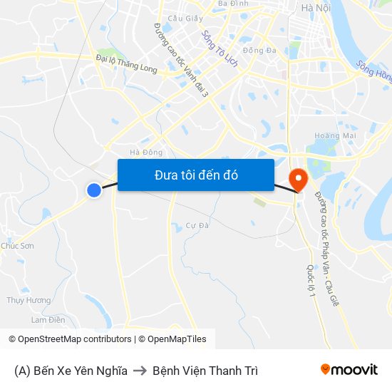(A) Bến Xe Yên Nghĩa to Bệnh Viện Thanh Trì map