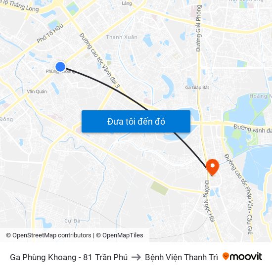 Ga Phùng Khoang - 81 Trần Phú to Bệnh Viện Thanh Trì map