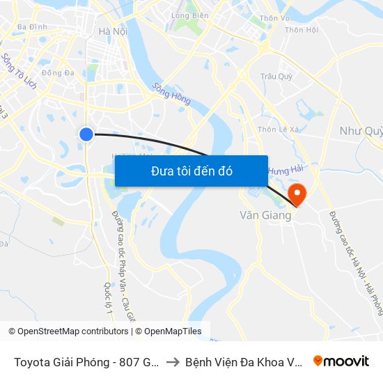Toyota Giải Phóng - 807 Giải Phóng to Bệnh Viện Đa Khoa Văn Giang map