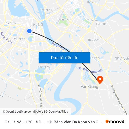 Ga Hà Nội - 120 Lê Duẩn to Bệnh Viện Đa Khoa Văn Giang map